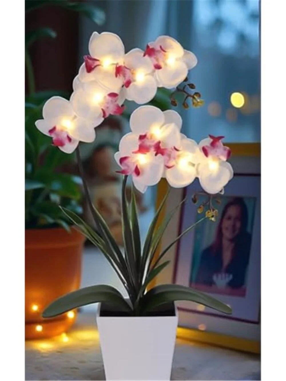 LED Artificial Orchid Lamp Lighted Faux Silk Flower Table Centerpiece Decor